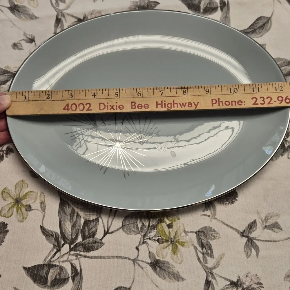 Franciscan Silver Pine Oval Ceramic Platter Gray Glossy Made in California USA